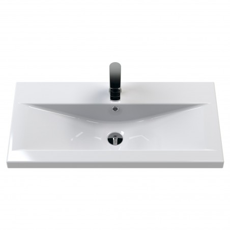 Deco 800mm Wall Hung 2 Drawer Vanity Unit with Mid-Edge Basin - Satin White