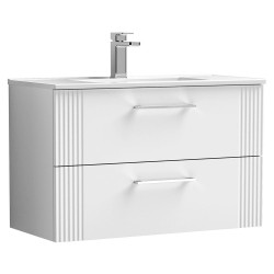 Deco 800mm Wall Hung 2 Drawer Vanity Unit with Minimalist Basin - Satin White