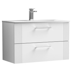 Deco 800mm Wall Hung 2 Drawer Vanity Unit with Curved Basin - Satin White