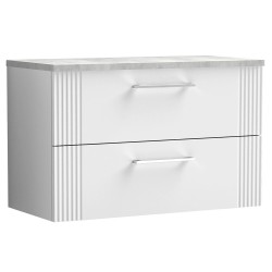 Deco 800mm Wall Hung 2 Drawer Vanity Unit with Laminate Top - Satin White