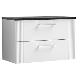 Deco 800mm Wall Hung 2 Drawer Vanity Unit with Laminate Top - Satin White