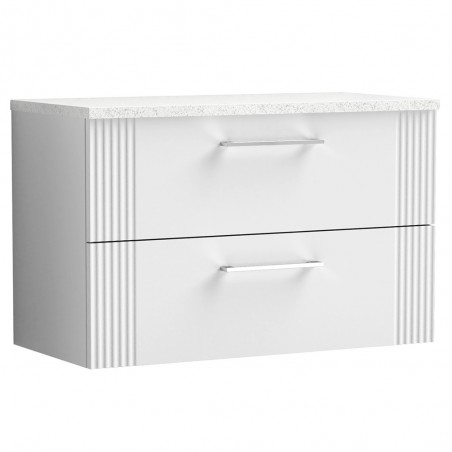 Deco 800mm Wall Hung 2 Drawer Vanity Unit with Laminate Top - Satin White