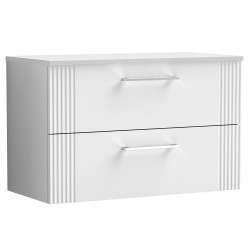 Deco 800mm Wall Hung 2 Drawer Vanity Unit with Worktop - Satin White