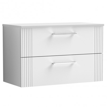 Deco 800mm Wall Hung 2 Drawer Vanity Unit with Worktop - Satin White