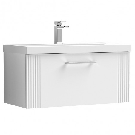 Deco 800mm Wall Hung Single Drawer Vanity Unit with Mid-Edge Basin - Satin White