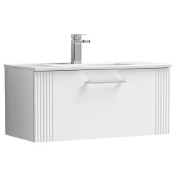 Deco 800mm Wall Hung Single Drawer Vanity Unit with Minimalist Basin - Satin White