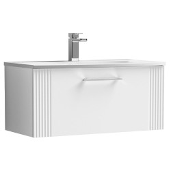 Deco 800mm Wall Hung Single Drawer Vanity Unit with Curved Basin - Satin White
