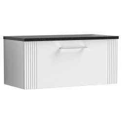 Deco 800mm Wall Hung Single Drawer Vanity Unit with Laminate Top - Satin White
