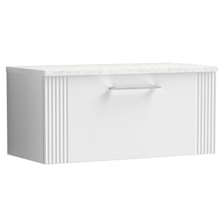 Deco 800mm Wall Hung Single Drawer Vanity Unit with Laminate Top - Satin White