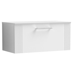 Deco 800mm Wall Hung Single Drawer Vanity Unit with Worktop - Satin White