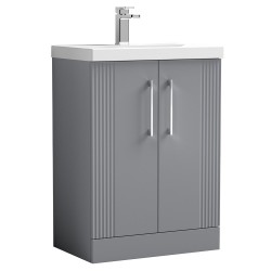 Deco 600mm Freestanding 2 Door Vanity Unit with Mid-Edge Basin - Stain Grey