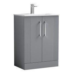 Deco 600mm Freestanding 2 Door Vanity Unit with Minimalist Basin - Stain Grey