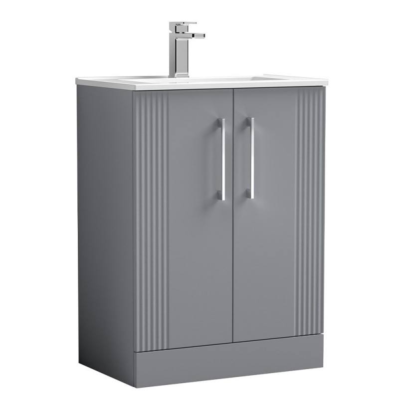 Deco 600mm Freestanding 2 Door Vanity Unit with Minimalist Basin - Stain Grey Deco 600mm Freestanding 2 Door Vanity Unit with Minimalist Basin - Stain Grey