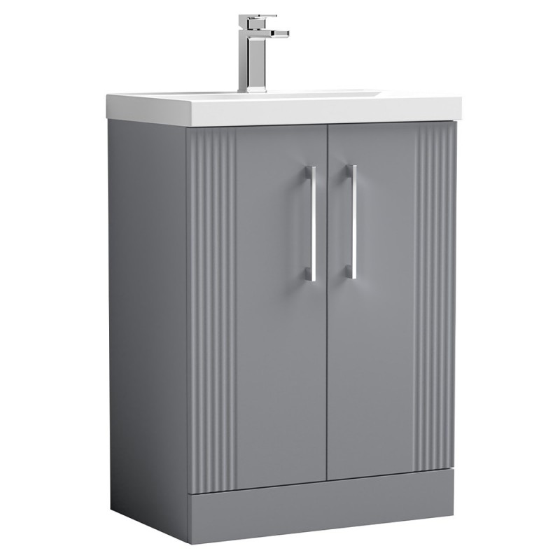Deco 600mm Freestanding 2 Door Vanity Unit with Thin-Edge Basin - Stain Grey Deco 600mm Freestanding 2 Door Vanity Unit with Thin-Edge Basin - Stain Grey