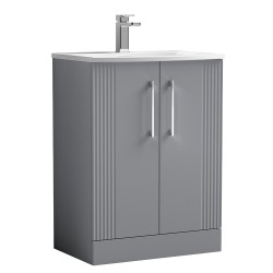 Deco 600mm Freestanding 2 Door Vanity Unit with Curved Basin - Stain Grey