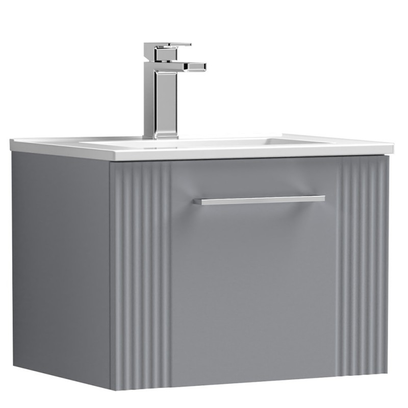 Deco 500mm Wall Hung Single Drawer Vanity Unit with Minimalist Basin - Stain Grey
