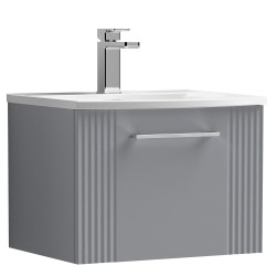 Deco 500mm Wall Hung Single Drawer Vanity Unit with Curved Basin - Stain Grey