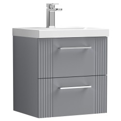 Deco 500mm Wall Hung 2 Drawer Vanity Unit with Mid-Edge Basin - Stain Grey