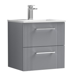 Deco 500mm Wall Hung 2 Drawer Vanity Unit with Minimalist Basin - Stain Grey