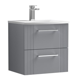 Deco 500mm Wall Hung 2 Drawer Vanity Unit with Curved Basin - Stain Grey