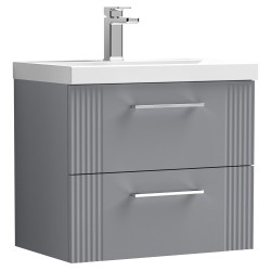 Deco 600mm Wall Hung 2 Drawer Vanity Unit with Mid-Edge Basin - Stain Grey
