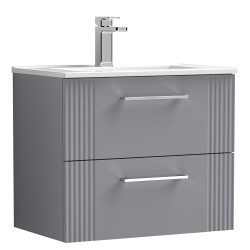 Deco 600mm Wall Hung 2 Drawer Vanity Unit with Minimalist Basin - Stain Grey