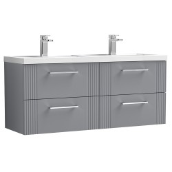 Deco 1200mm Wall Hung 4 Drawer Vanity Unit with Double Basin - Stain Grey