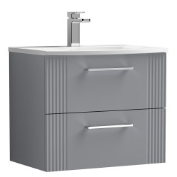 Deco 600mm Wall Hung 2 Drawer Vanity Unit with Curved Basin - Stain Grey