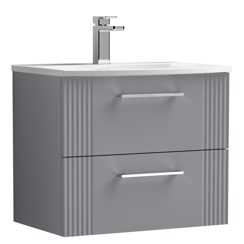 Deco 600mm Wall Hung 2 Drawer Vanity Unit with Curved Basin - Stain Grey