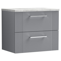 Deco 600mm Wall Hung 2 Drawer Vanity Unit with Laminate Top - Stain Grey