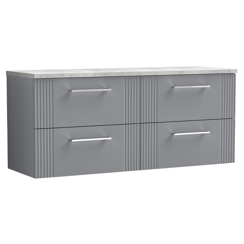 Deco 1200mm Wall Hung 4 Drawer Vanity Unit & Laminate Worktop - Satin Grey/Bellato Grey Deco 1200mm Wall Hung 4 Drawer Vanity Unit & Laminate Worktop - Satin Grey/Bellato Grey