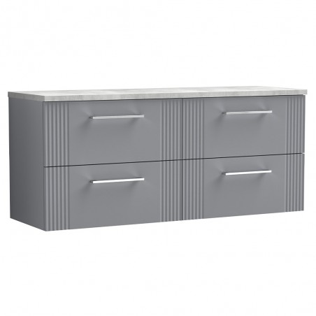 Deco 1200mm Wall Hung 4 Drawer Vanity Unit & Laminate Worktop - Satin Grey/Bellato Grey