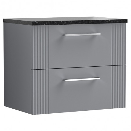 Deco 600mm Wall Hung 2 Drawer Vanity Unit with Laminate Top - Stain Grey