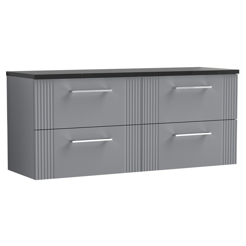 Deco 1200mm Wall Hung 4 Drawer Vanity Unit & Laminate Worktop - Satin Grey/Sparkle Black Deco 1200mm Wall Hung 4 Drawer Vanity Unit & Laminate Worktop - Satin Grey/Sparkle Black