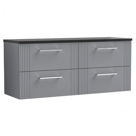 Deco 1200mm Wall Hung 4 Drawer Vanity Unit & Laminate Worktop - Satin Grey/Sparkle Black