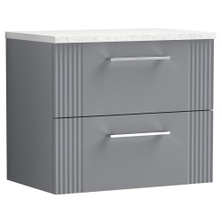 Deco 600mm Wall Hung 2 Drawer Vanity Unit with Laminate Top - Stain Grey
