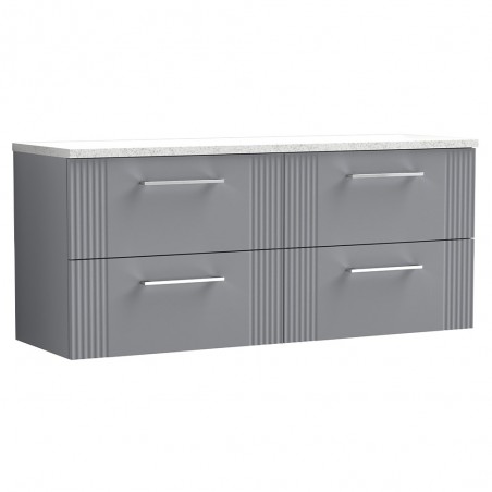 Deco 1200mm Wall Hung 4 Drawer Vanity Unit & Laminate Worktop - Satin Grey/Sparkle White