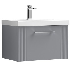 Deco 600mm Wall Hung Single Drawer Vanity Unit with Mid-Edge Basin - Stain Grey