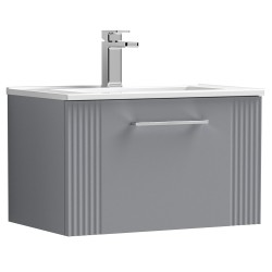 Deco 600mm Wall Hung Single Drawer Vanity Unit with Minimalist Basin - Stain Grey