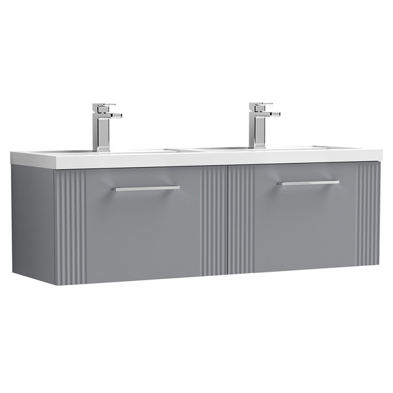 Deco 1200mm Wall Hung 2 Drawer Vanity Unit with Double Basin - Stain Grey Deco 1200mm Wall Hung 2 Drawer Vanity Unit with Double Basin - Stain Grey