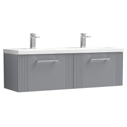 Deco 1200mm Wall Hung 2 Drawer Vanity Unit with Double Basin - Stain Grey