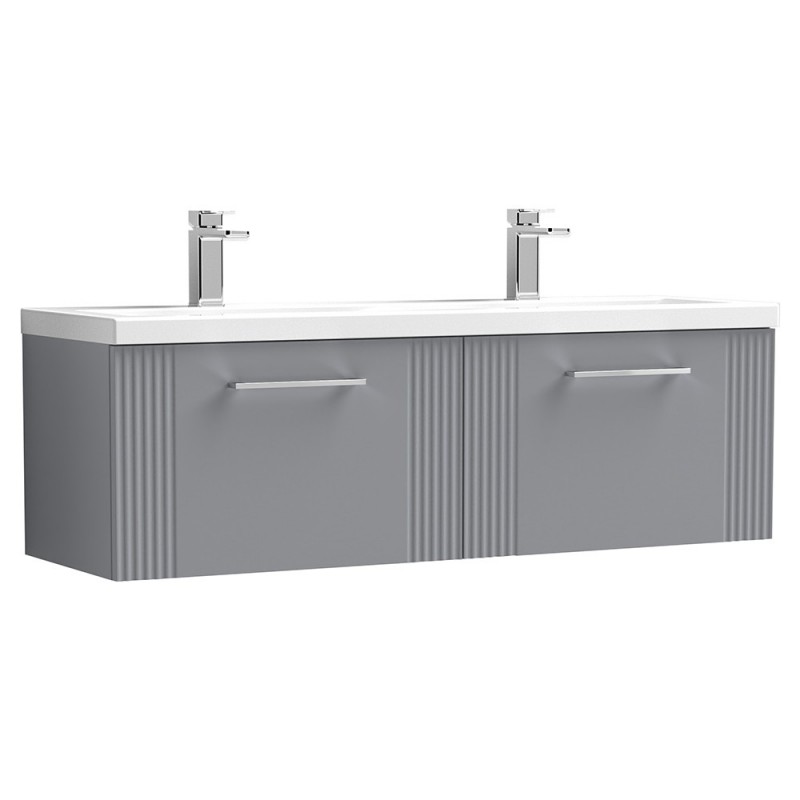 Deco 1200mm Wall Hung 2 Drawer Vanity Unit with Double Basin - Stain Grey Deco 1200mm Wall Hung 2 Drawer Vanity Unit with Double Basin - Stain Grey