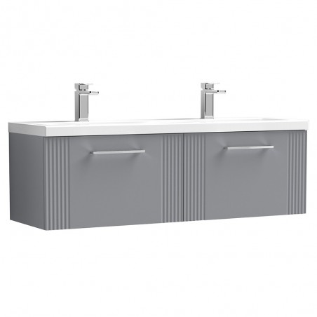 Deco 1200mm Wall Hung 2 Drawer Vanity Unit with Double Basin - Stain Grey