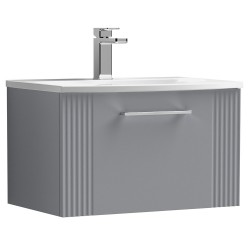 Deco 600mm Wall Hung Single Drawer Vanity Unit with Curved Basin - Stain Grey