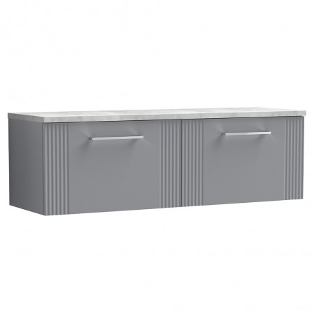 Deco 1200mm Wall Hung 2 Drawer Vanity Unit & Laminate Worktop - Satin Grey/Bellato Grey