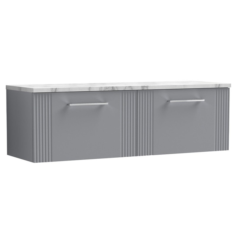 Deco 1200mm Wall Hung 2 Drawer Vanity Unit & Laminate Worktop - Satin Grey/Carrera Marble Deco 1200mm Wall Hung 2 Drawer Vanity Unit & Laminate Worktop - Satin Grey/Carrera Marble