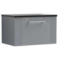 Deco 600mm Wall Hung Single Drawer Vanity Unit with Laminate Top - Stain Grey