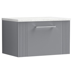Deco 600mm Wall Hung Single Drawer Vanity Unit with Laminate Top - Stain Grey