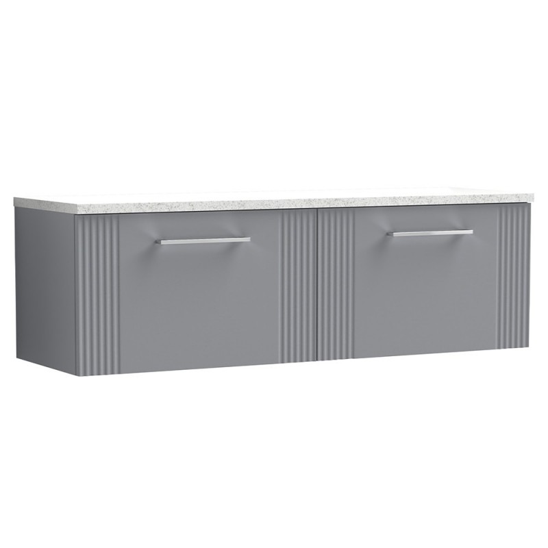 Deco 1200mm Wall Hung 2 Drawer Vanity Unit & Laminate Worktop - Satin Grey/Sparkle White Deco 1200mm Wall Hung 2 Drawer Vanity Unit & Laminate Worktop - Satin Grey/Sparkle White