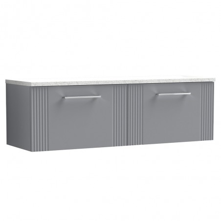 Deco 1200mm Wall Hung 2 Drawer Vanity Unit & Laminate Worktop - Satin Grey/Sparkle White